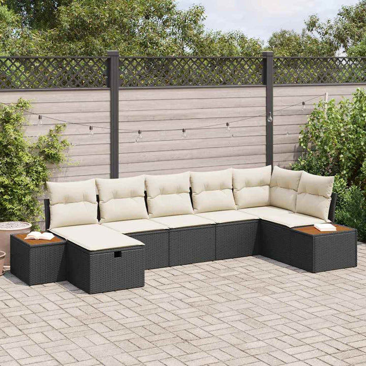 Havesofa Sæt med pude 8 pcs Sort polyrattan