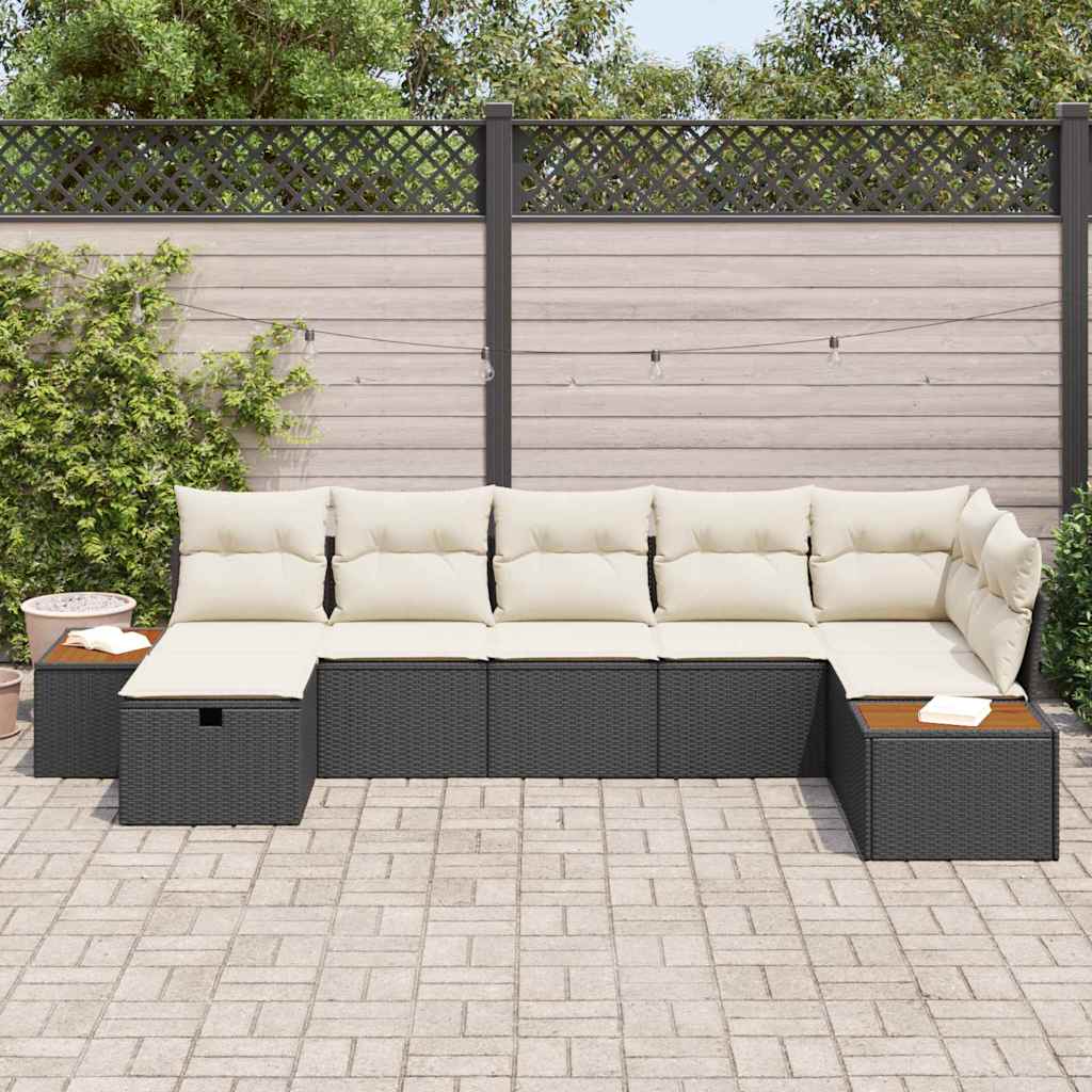 Havesofa Sæt med pude 8 pcs Sort polyrattan