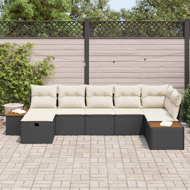 Havesofa Sæt med pude 8 pcs Sort polyrattan
