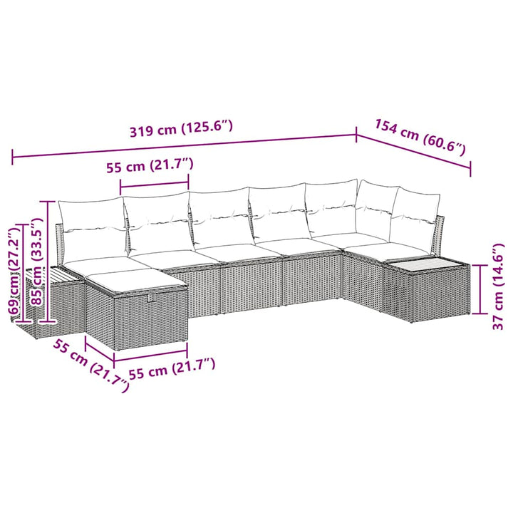 Havesofa Sæt med pude 8 pcs Sort polyrattan