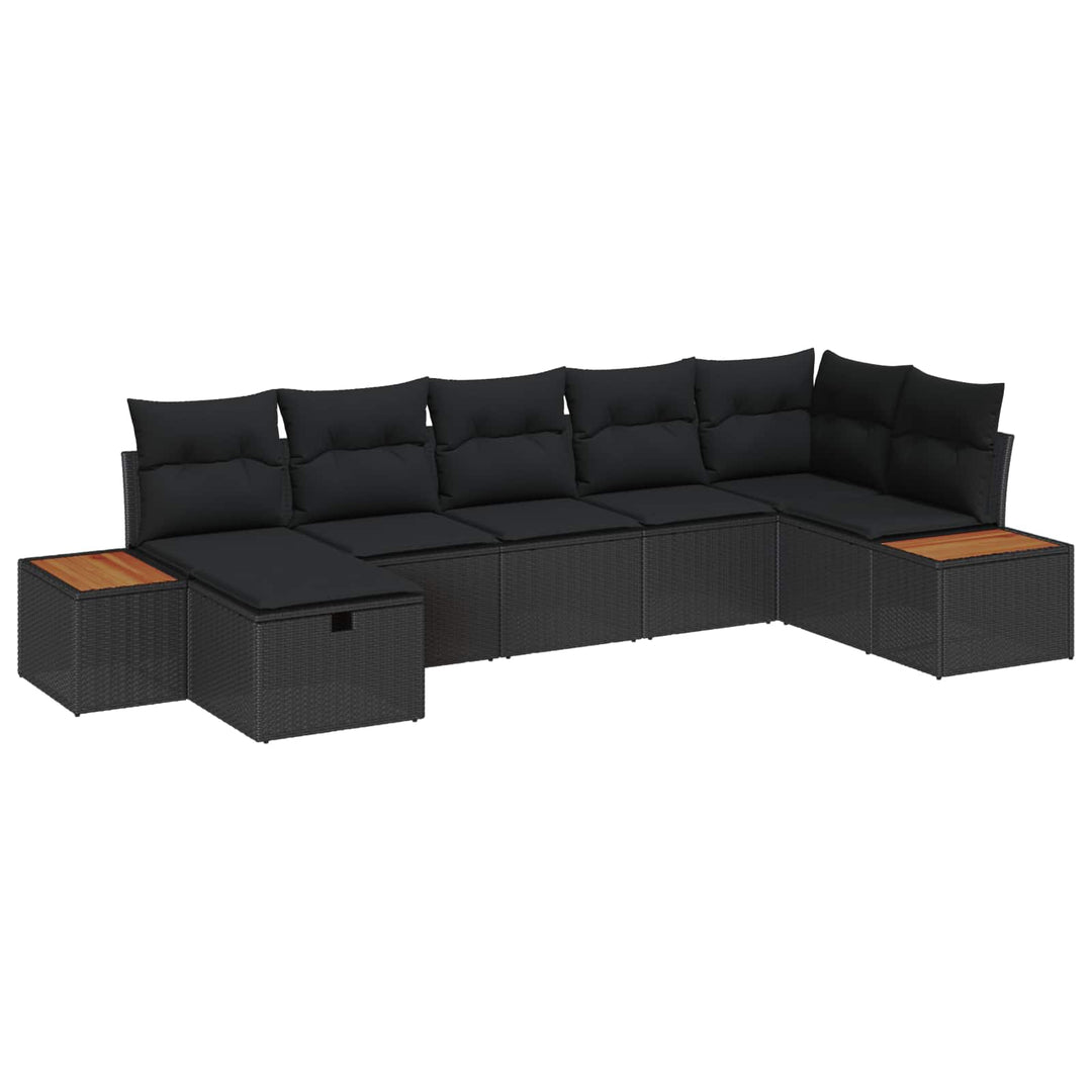 Havesofa Sæt med pude 8 pcs Sort polyrattan
