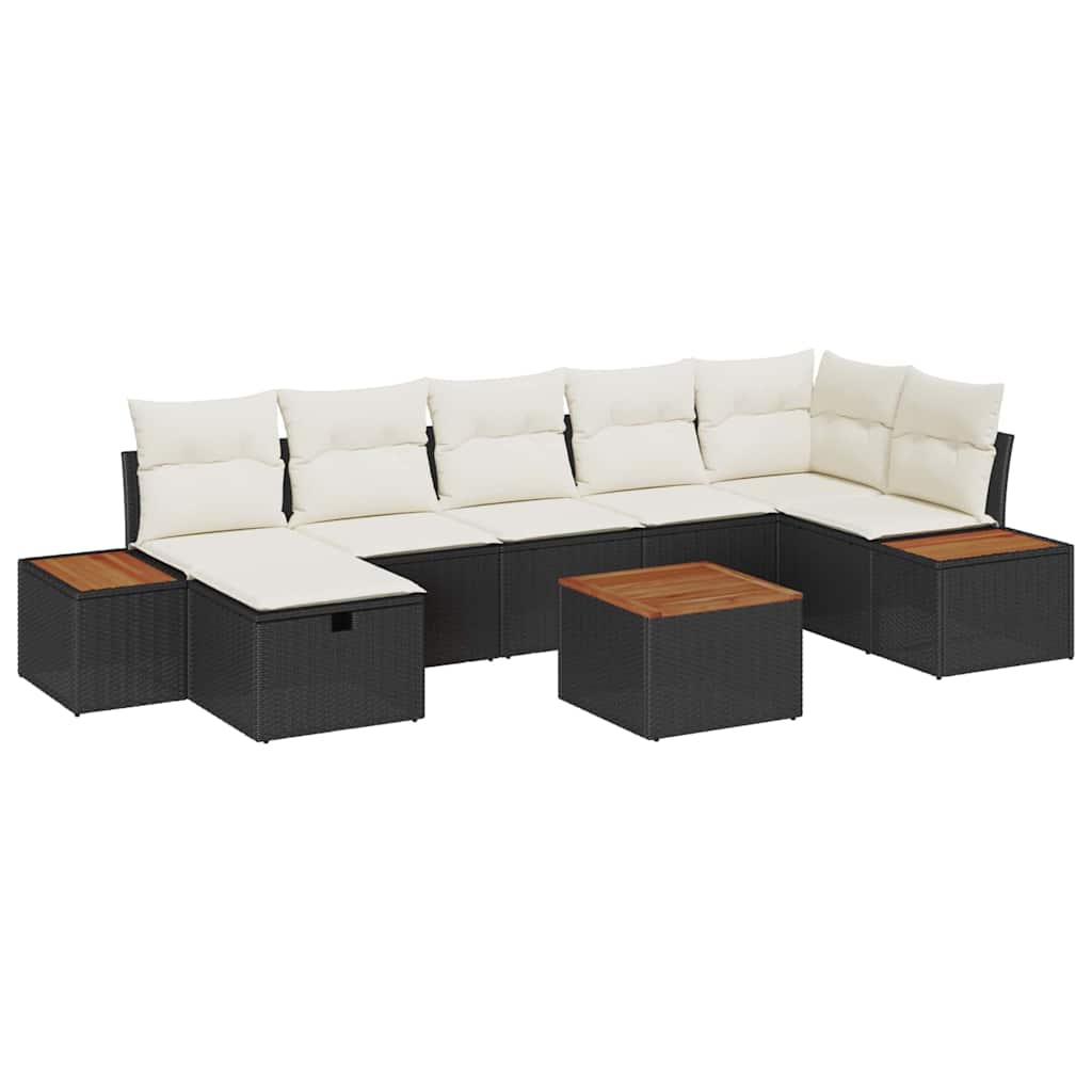 Havesofa Sæt med pude 8 pcs Sort polyrattan