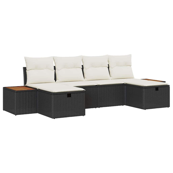 Havesofa Sæt med pude 6 pcs Sort Poly rattan