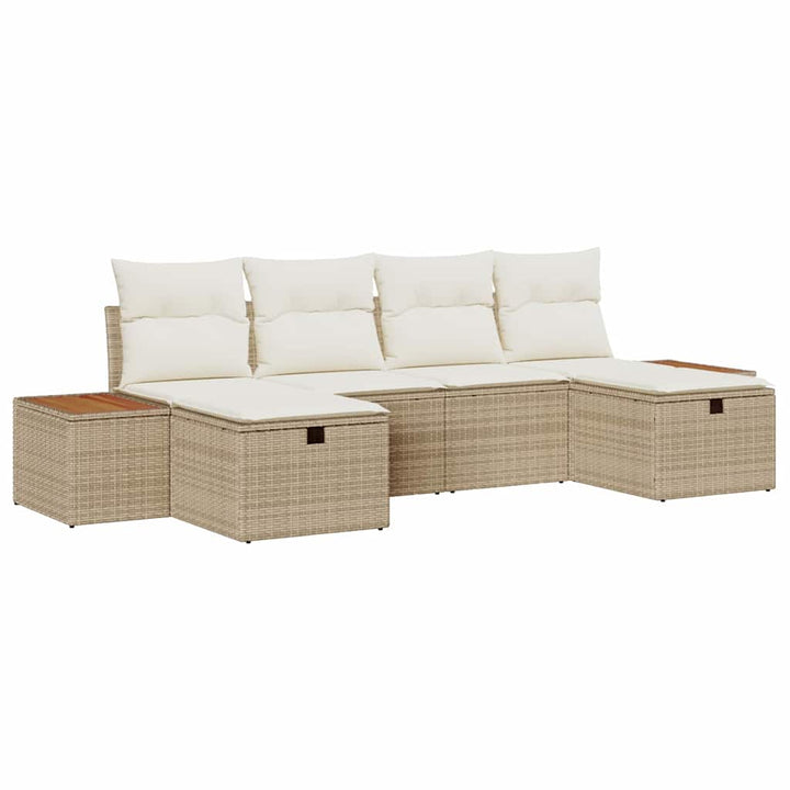 Havesofa Sæt med pude 6 pcs Beige Poly rattan