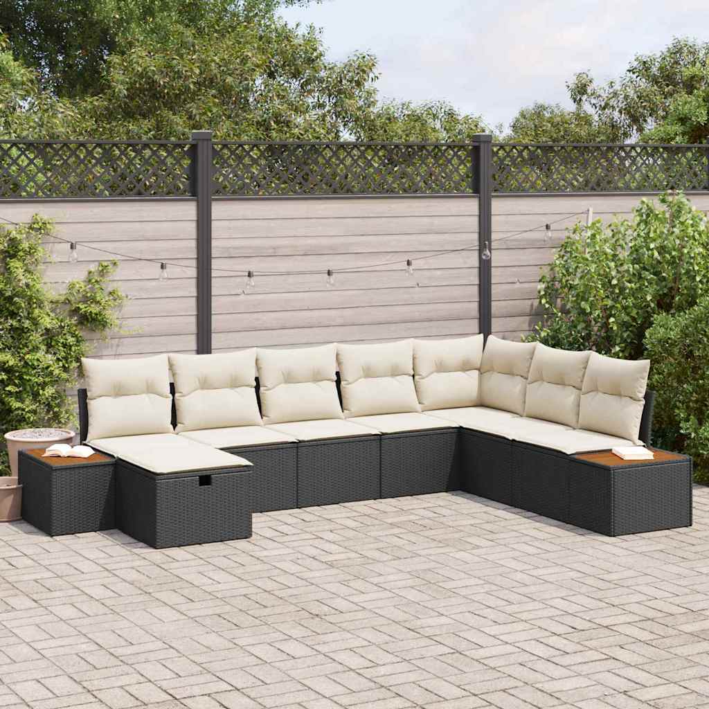 Havesofa Sæt 8 stk. Sort polyrattan