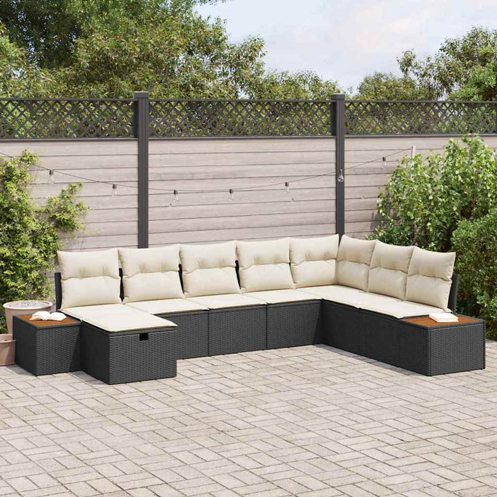 Havesofa Sæt 8 stk. Sort polyrattan