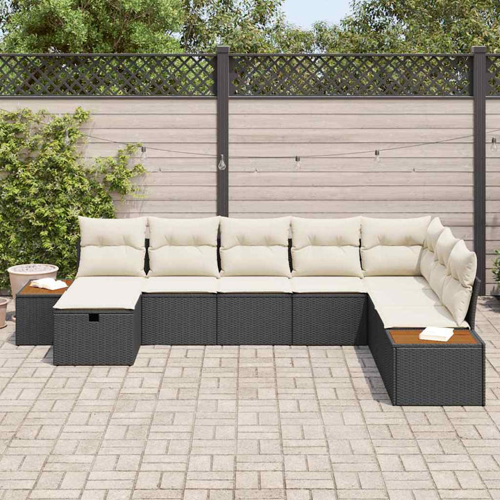 Havesofa Sæt 8 stk. Sort polyrattan