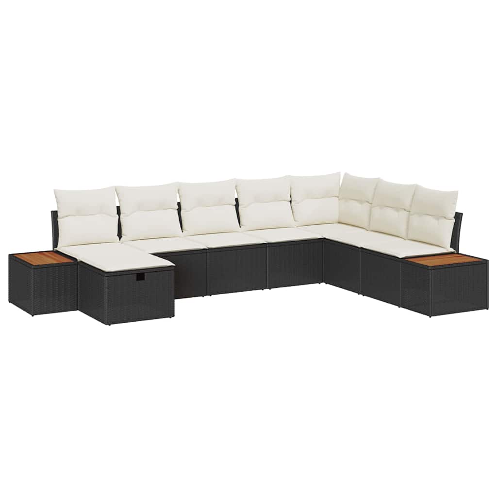 Havesofa Sæt 8 stk. Sort polyrattan