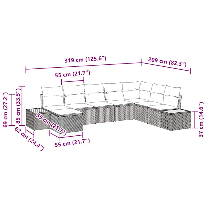Havesofa Sæt 8 stk. Sort polyrattan