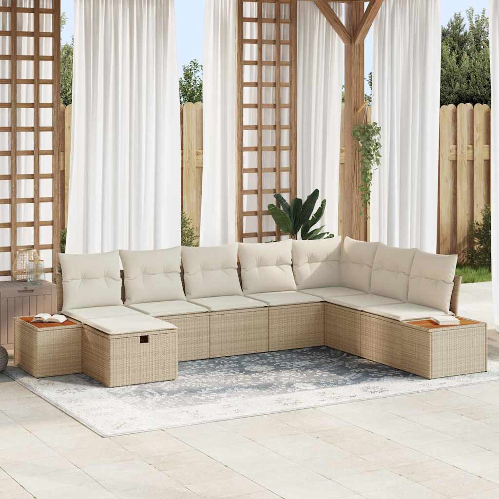 Havesofa Sæt med pude 9 pcs Beige polyrattan