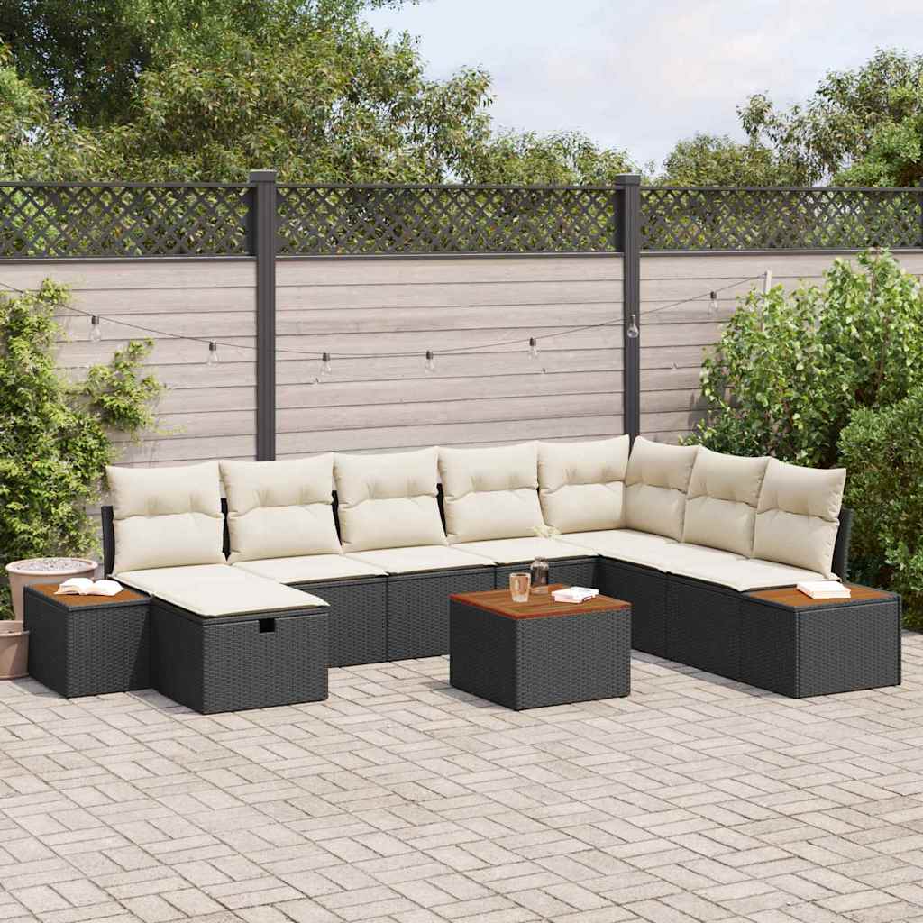 Havesofa Sæt 9 stk. Sort polyrattan