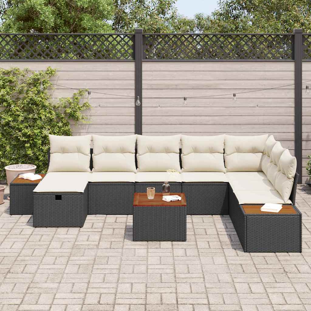 Havesofa Sæt 9 stk. Sort polyrattan