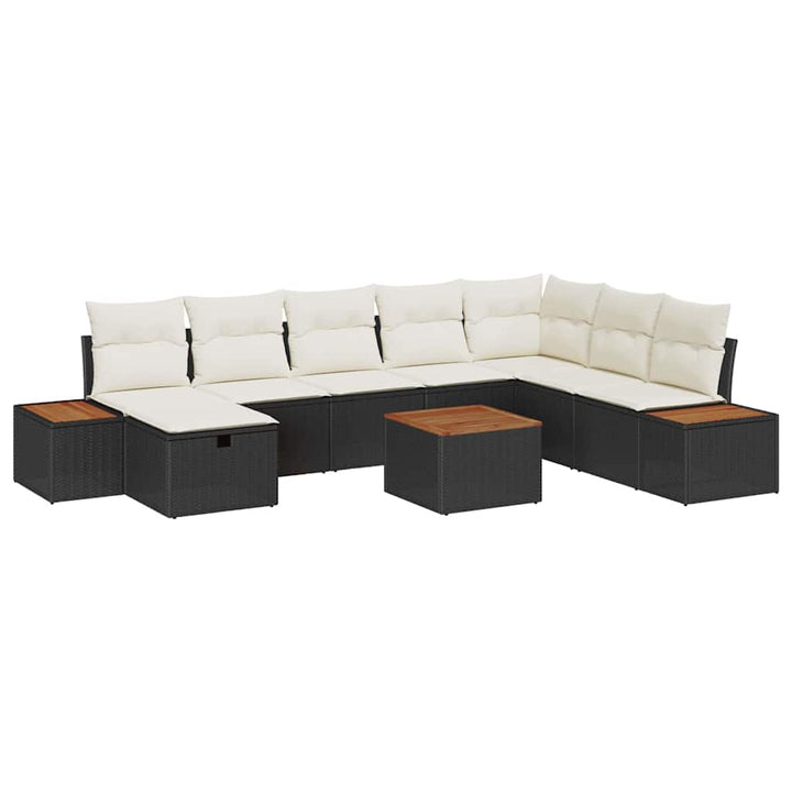 Havesofa Sæt 9 stk. Sort polyrattan