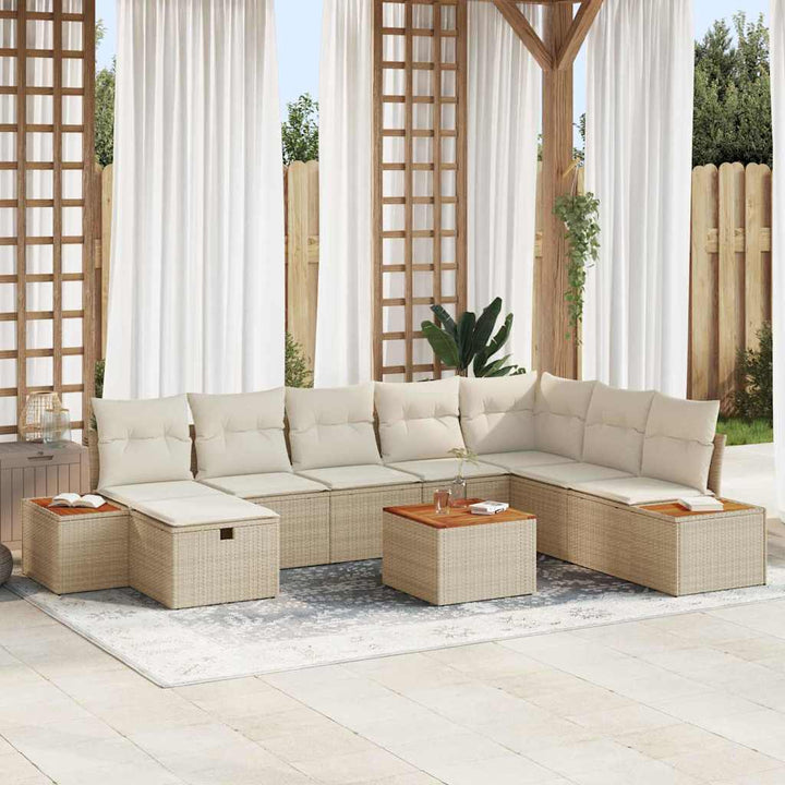 Havesofa Sæt med pude 9 pcs Beige polyrattan