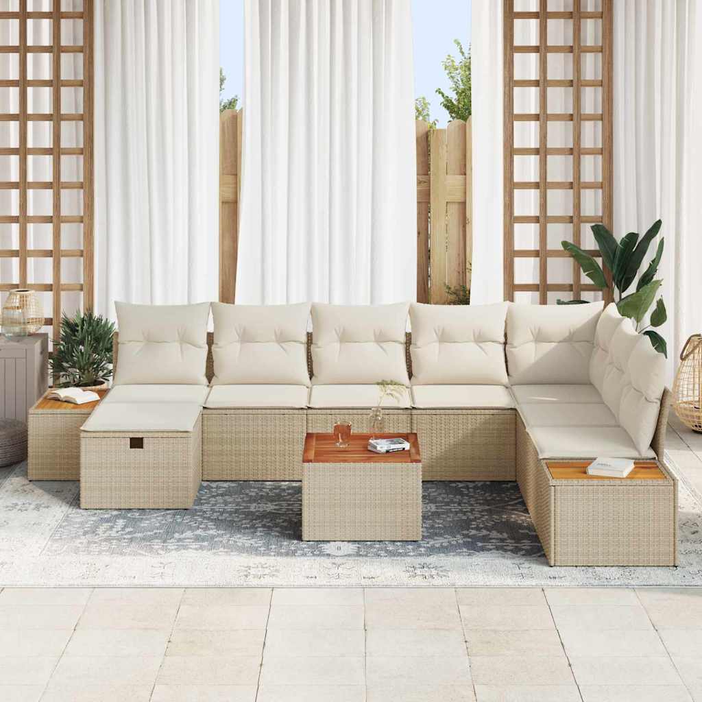 Havesofa Sæt med pude 9 pcs Beige polyrattan