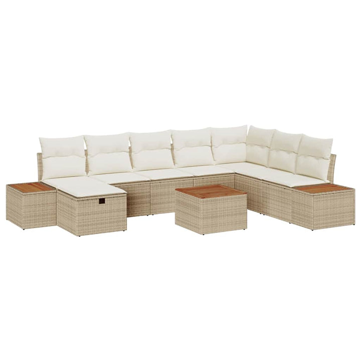 Havesofa Sæt med pude 9 pcs Beige polyrattan