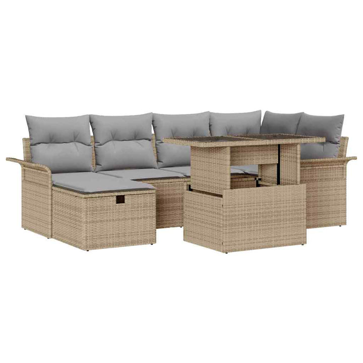 Havesofa Sæt 7 stk. Beige polyrattan