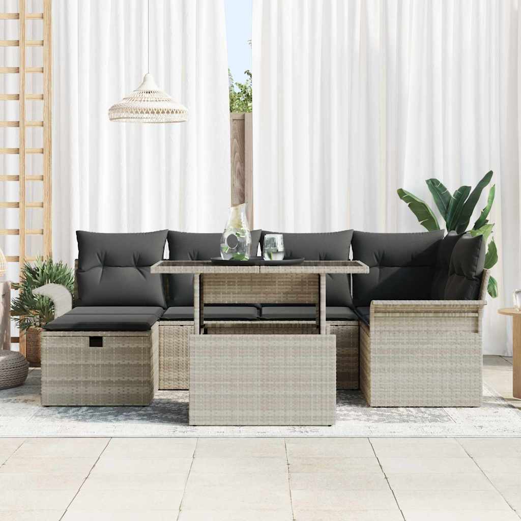 Havesofa Sæt 7 stk. Lysegrå polyrattan