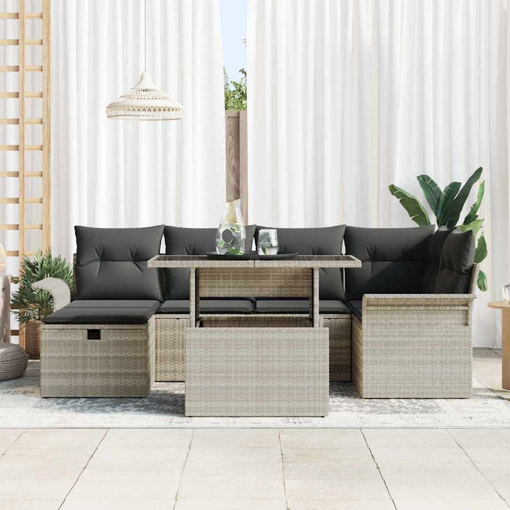 Havesofa Sæt 7 stk. Lysegrå polyrattan