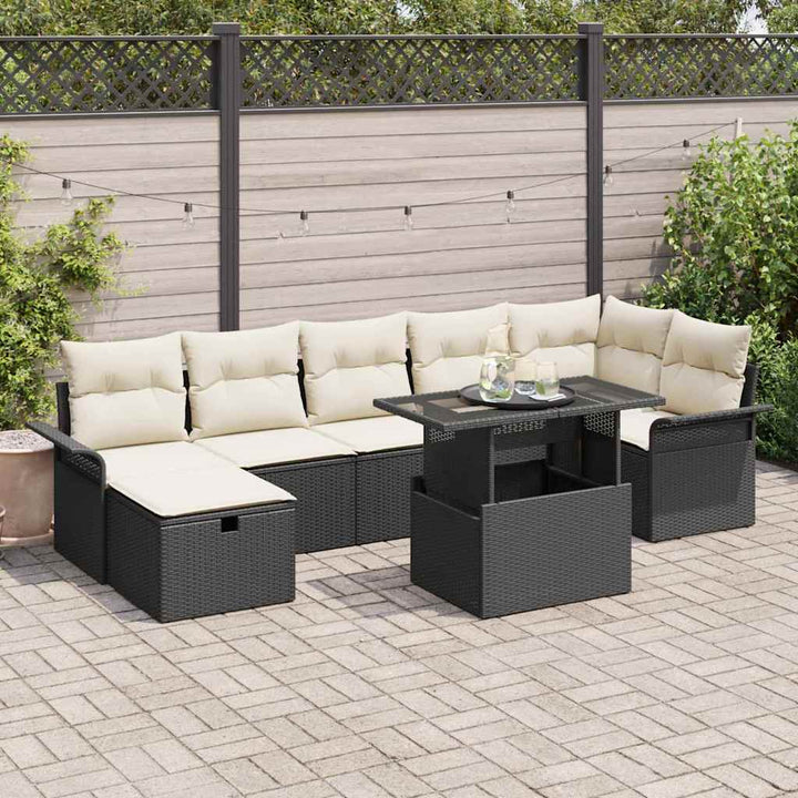 Havesofa Sæt med pude med opbevaring 8 pcs Sort Poly rattan