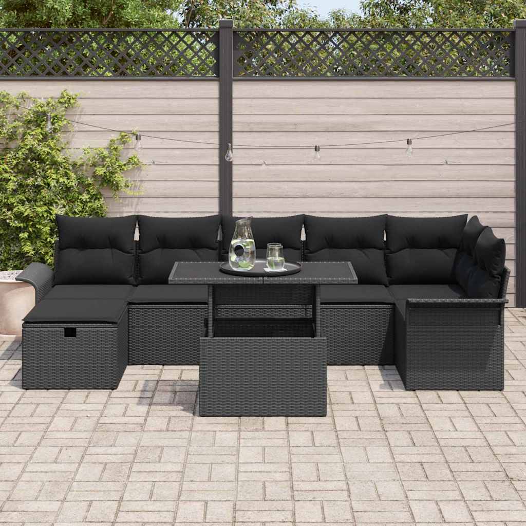 Havesofa Sæt 8 stk. Sort polyrattan