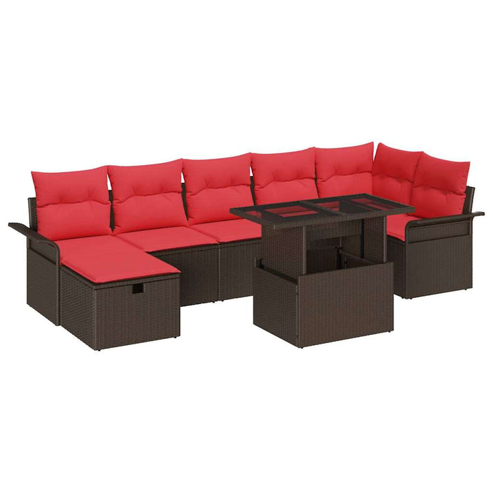 Havesofa Sæt med pude med opbevaring 8 pcs Brun Poly rattan