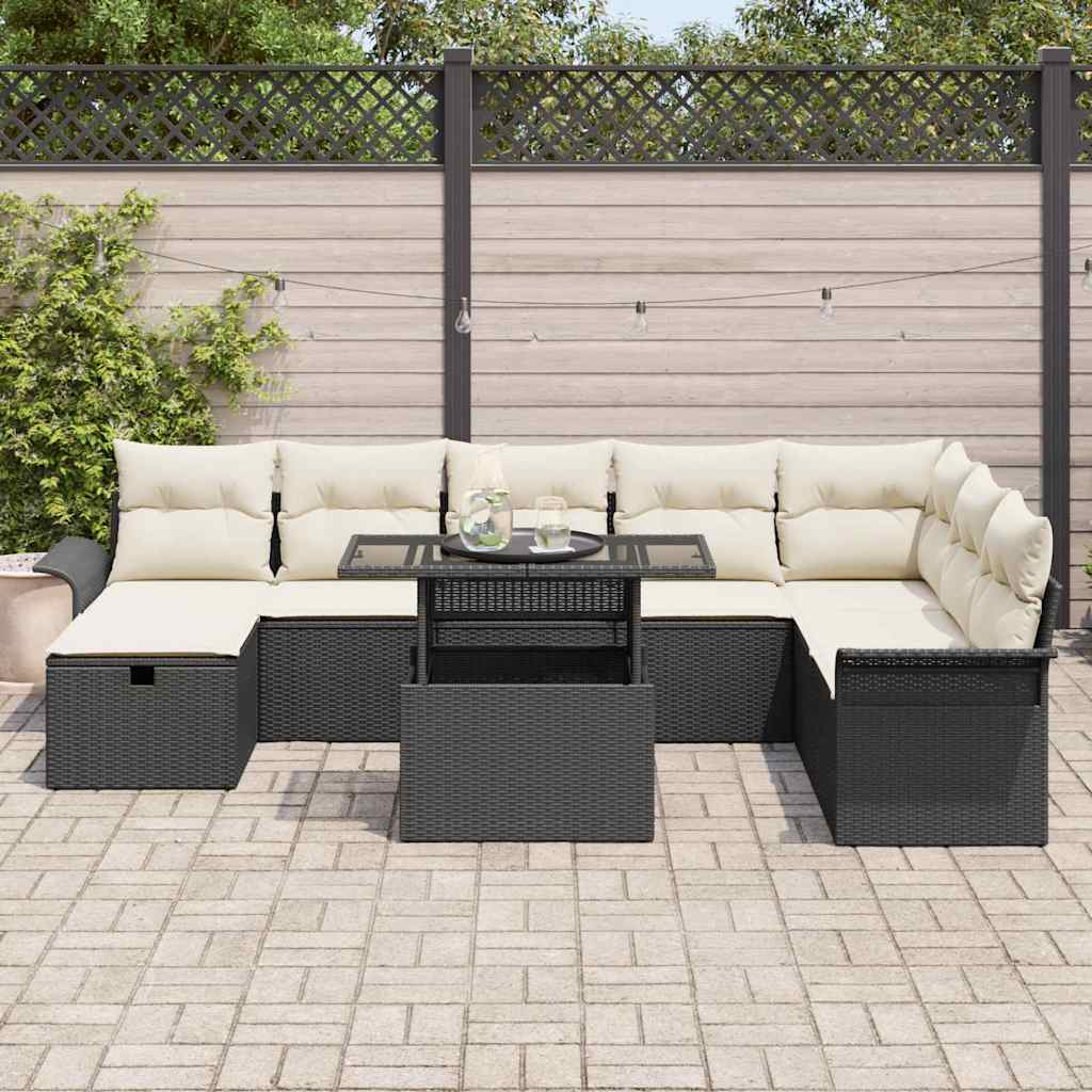 Havesofa Sæt 9 stk. Sort polyrattan