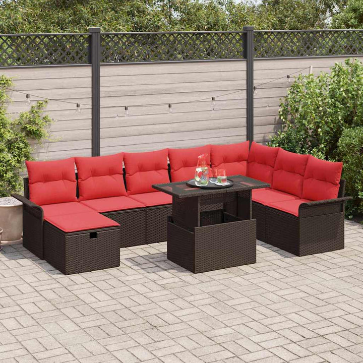 Havesofa Sæt med pude med opbevaring 9 pcs Brun Poly rattan
