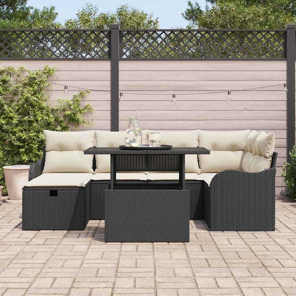 Havesofa Sæt 7 stk. Sort polyrattan