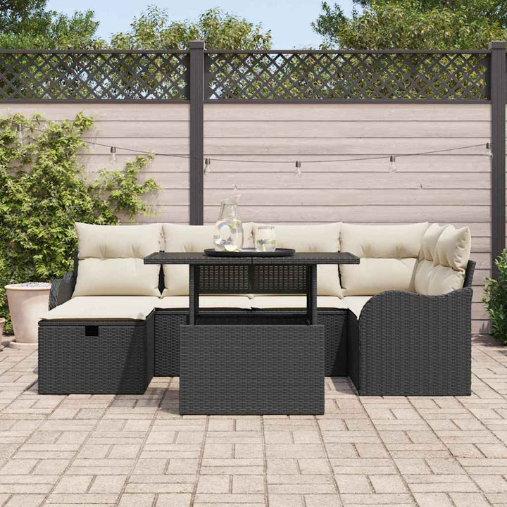 Havesofa Sæt 7 stk. Sort polyrattan
