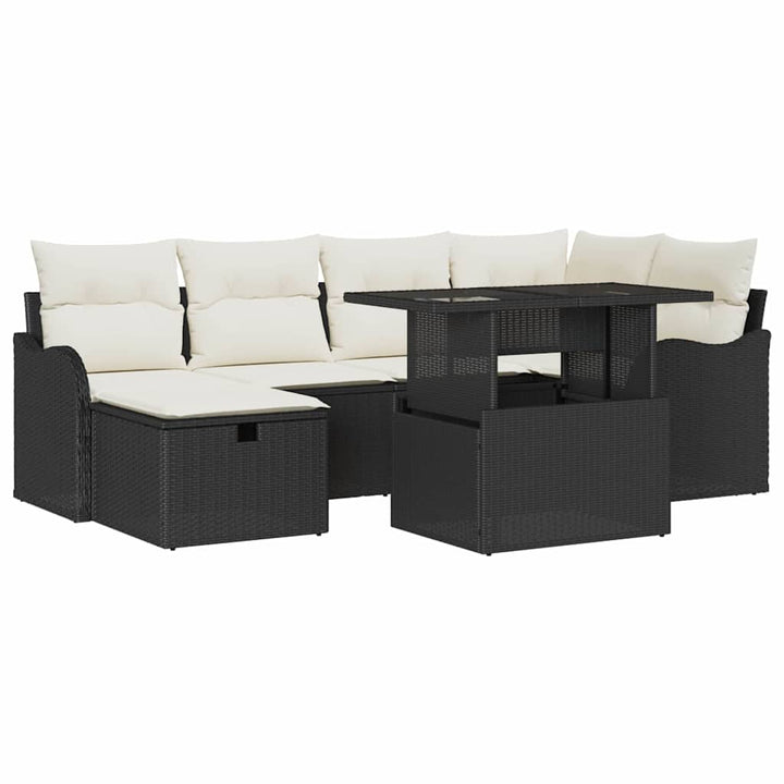 Havesofa Sæt 7 stk. Sort polyrattan