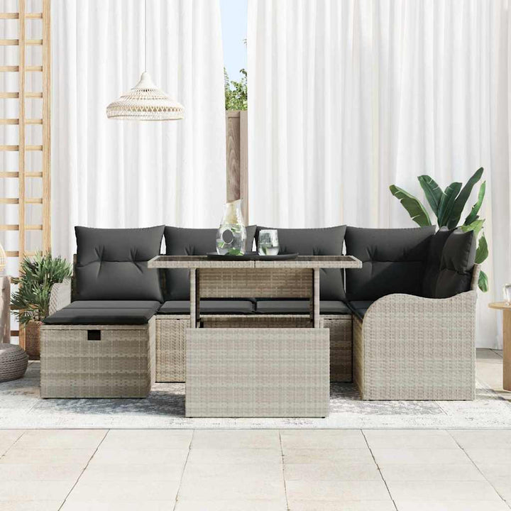 Havesofa Sæt 7 stk. Lysegrå polyrattan