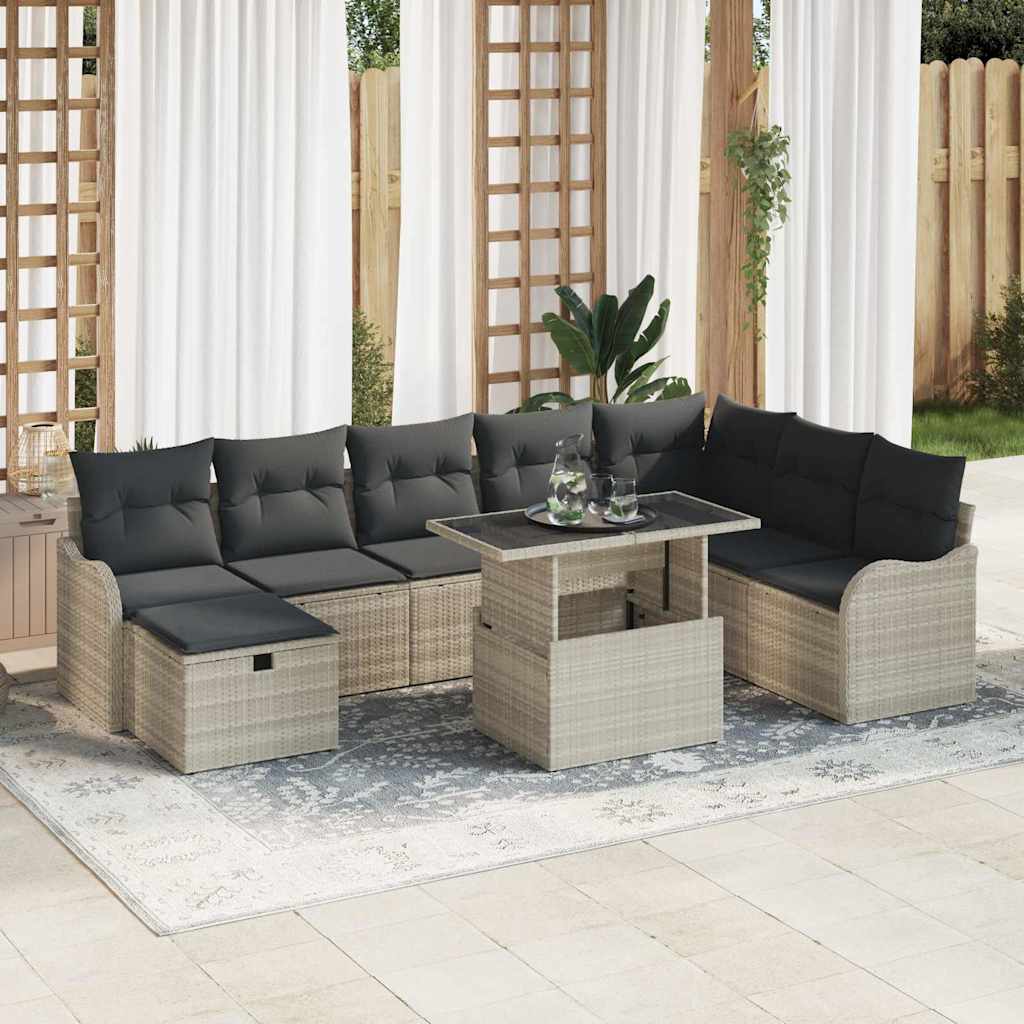 Havesofa Sæt 9 stk. Lysegrå polyrattan