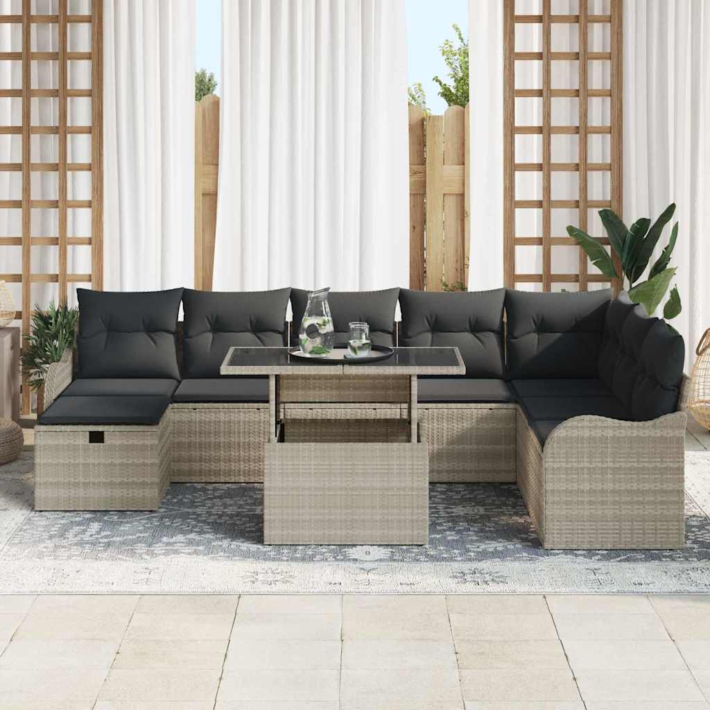 Havesofa Sæt 9 stk. Lysegrå polyrattan