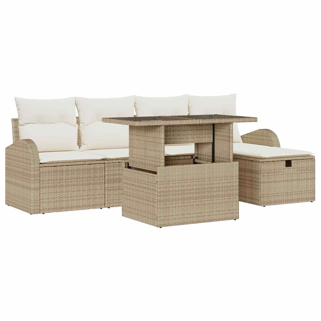 Havesofa Sæt med pude med opbevaring 6 pcs Beige Poly rattan