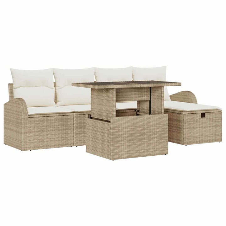 Havesofa Sæt med pude med opbevaring 6 pcs Beige Poly rattan