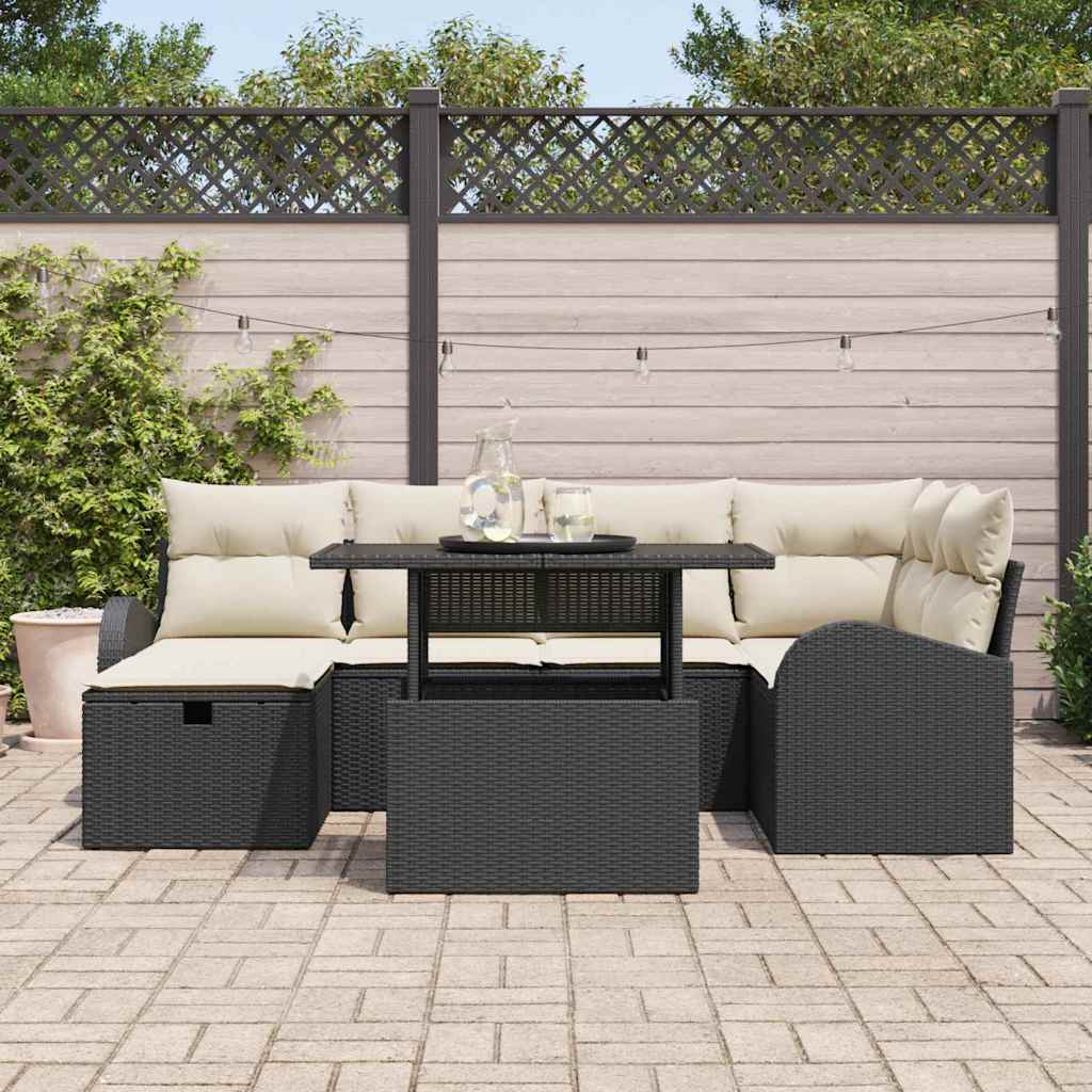 Havesofa Sæt 7 stk. Sort polyrattan