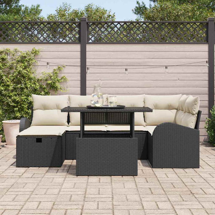 Havesofa Sæt 7 stk. Sort polyrattan