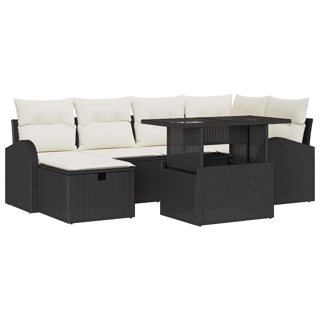 Havesofa Sæt 7 stk. Sort polyrattan