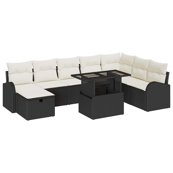 Havesofa Sæt 9 stk. Sort polyrattan