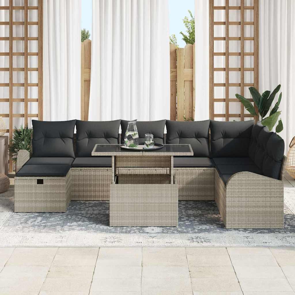 Havesofa Sæt 9 stk. Lysegrå polyrattan