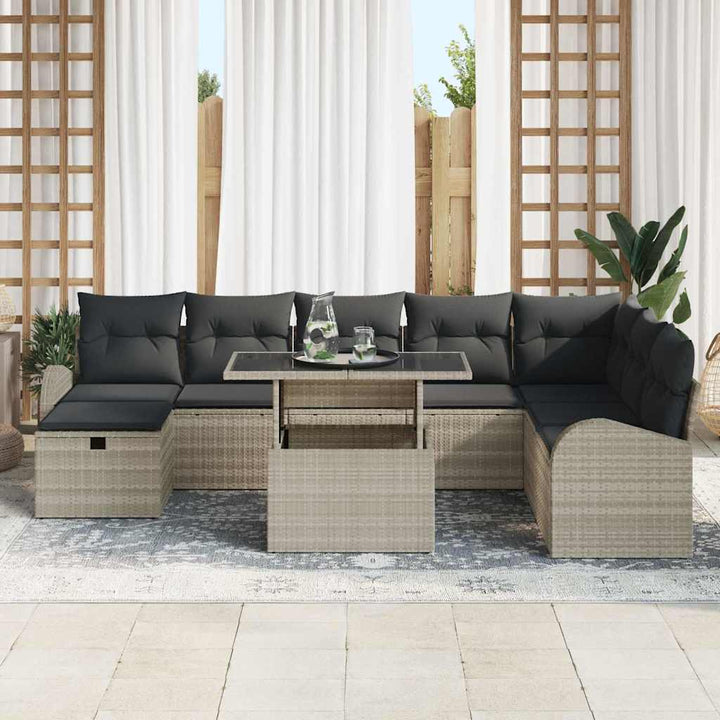 Havesofa Sæt 9 stk. Lysegrå polyrattan