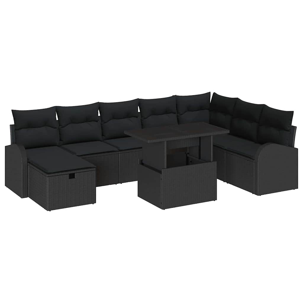Havesofa Sæt 9 stk. Sort polyrattan