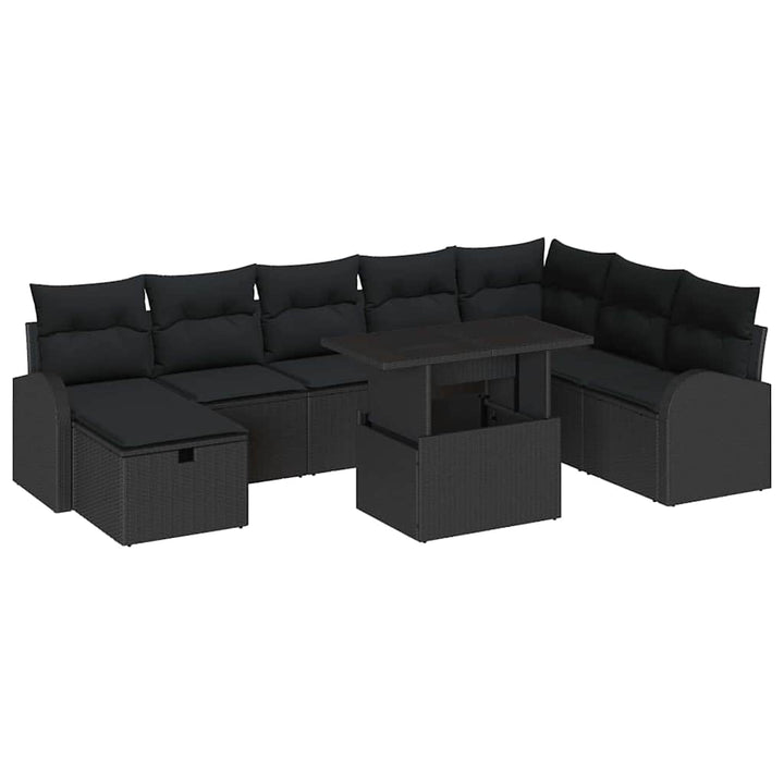 Havesofa Sæt 9 stk. Sort polyrattan
