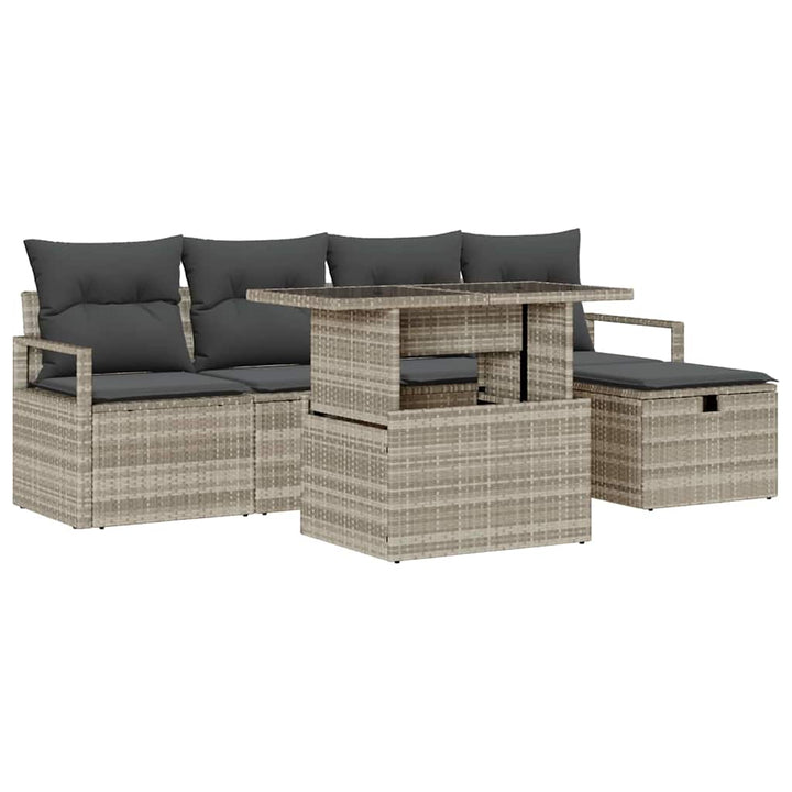 Havesofa Sæt 6 stk. Lysegrå polyrattan
