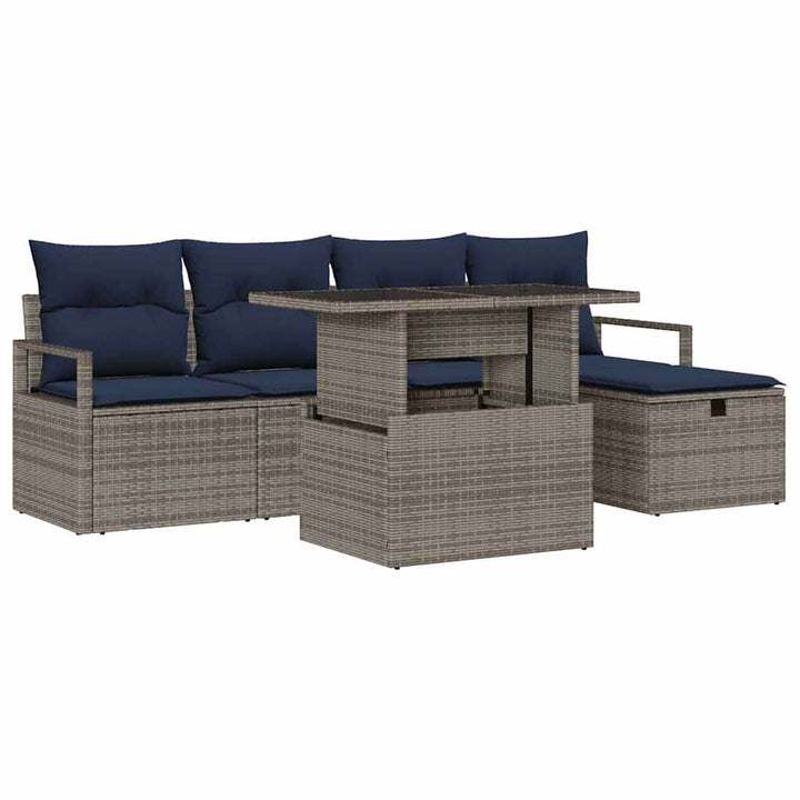 Havesofa Sæt med pude med opbevaring 6 pcs Grå Poly rattan