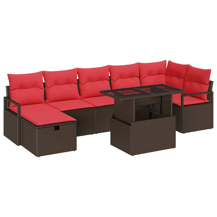 Havesofa Sæt med pude med opbevaring 8 pcs Brun Poly rattan