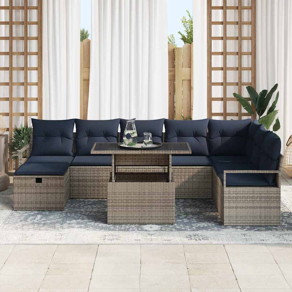 Havesofa Sæt med pude med opbevaring 9 pcs Grå Poly rattan
