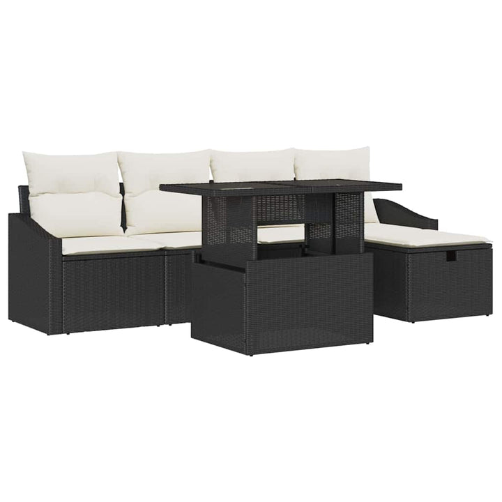 Havesofa Sæt med pude med opbevaring 6 pcs Sort Poly rattan