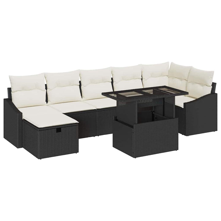 Havesofa Sæt med pude med opbevaring 8 pcs Sort Poly rattan